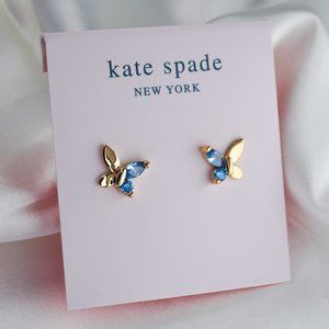 Kate Spade Social Butterfly Gold Studs in Aquamarine (NEW with DUST BAG)